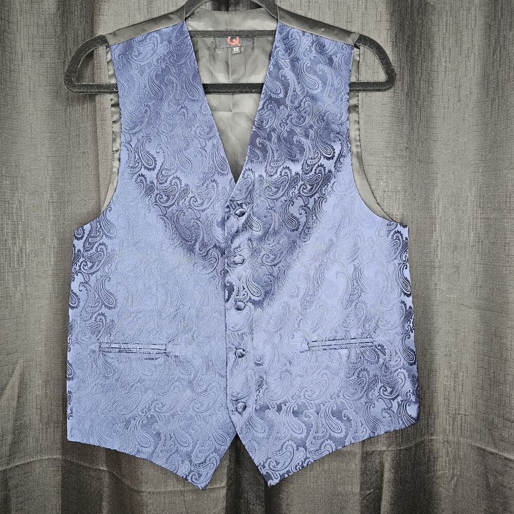 Brand Q Men's size XS Blue Paisley Tuxedo Vest Formal Dress Wedding Prom EUC